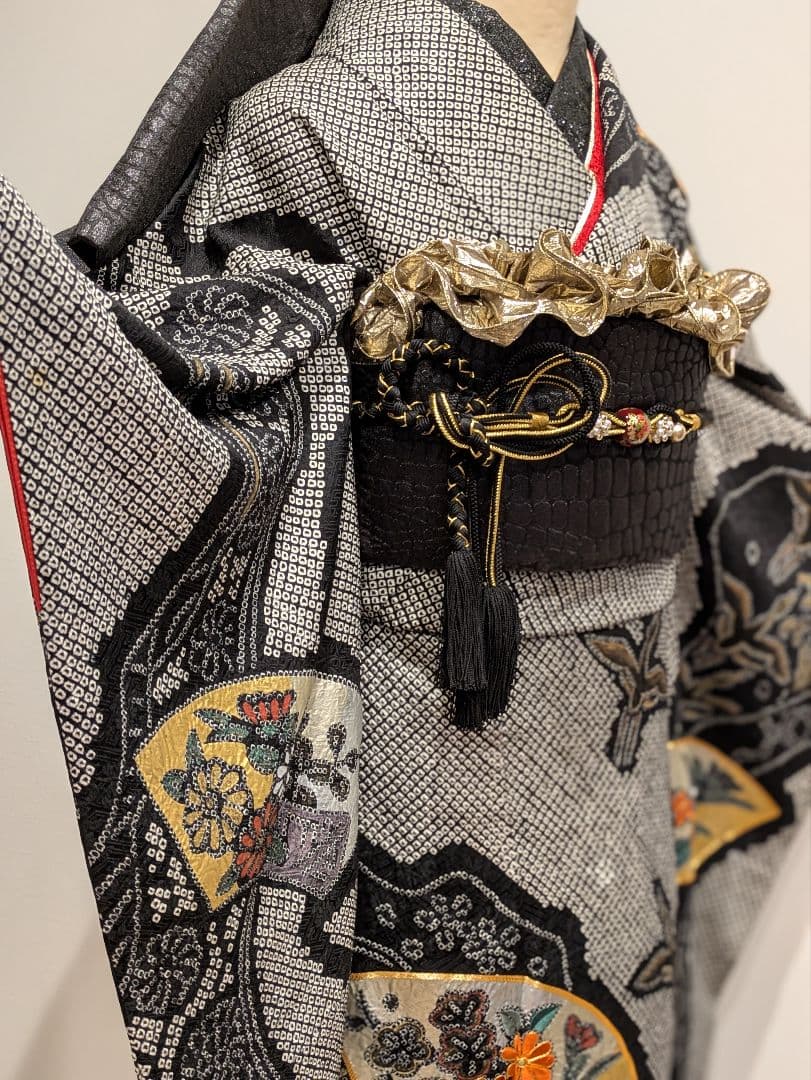 振袖フルセット 身丈157.5裄63.5 総絞り 金銀彩 黒 正絹 逸品 成人式