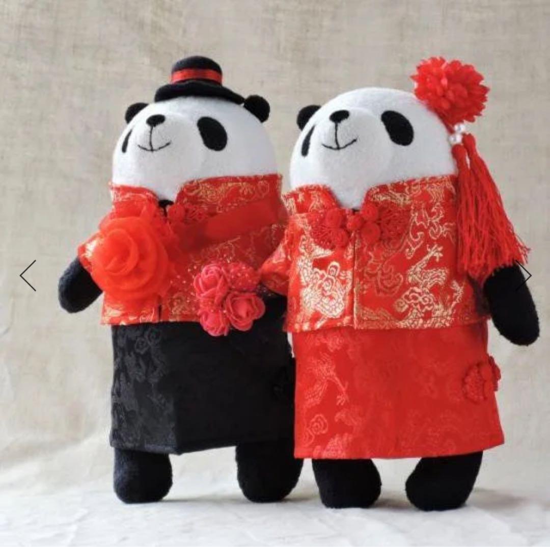 新品未使用　パンダ　ぬいぐるみ　キッチュパンダ　ウェディング 結婚式 ぬいぐるみ電報】ウェディングセット パンダ | 祝電・弔電