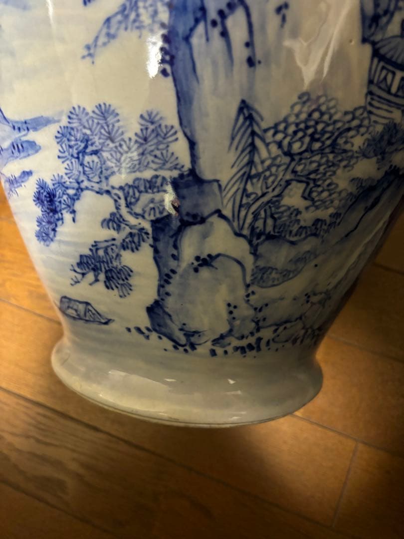 中国古美術品 清時代 手絵 青花山水楼閣風景文瓶 染付 37cm - メルカリ