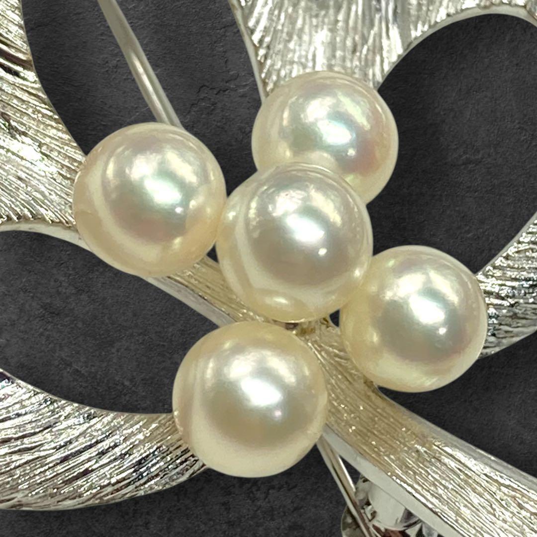 ミキモト ブローチ アコヤ 本真珠 約7mm 5粒リーフモチーフ パール 287