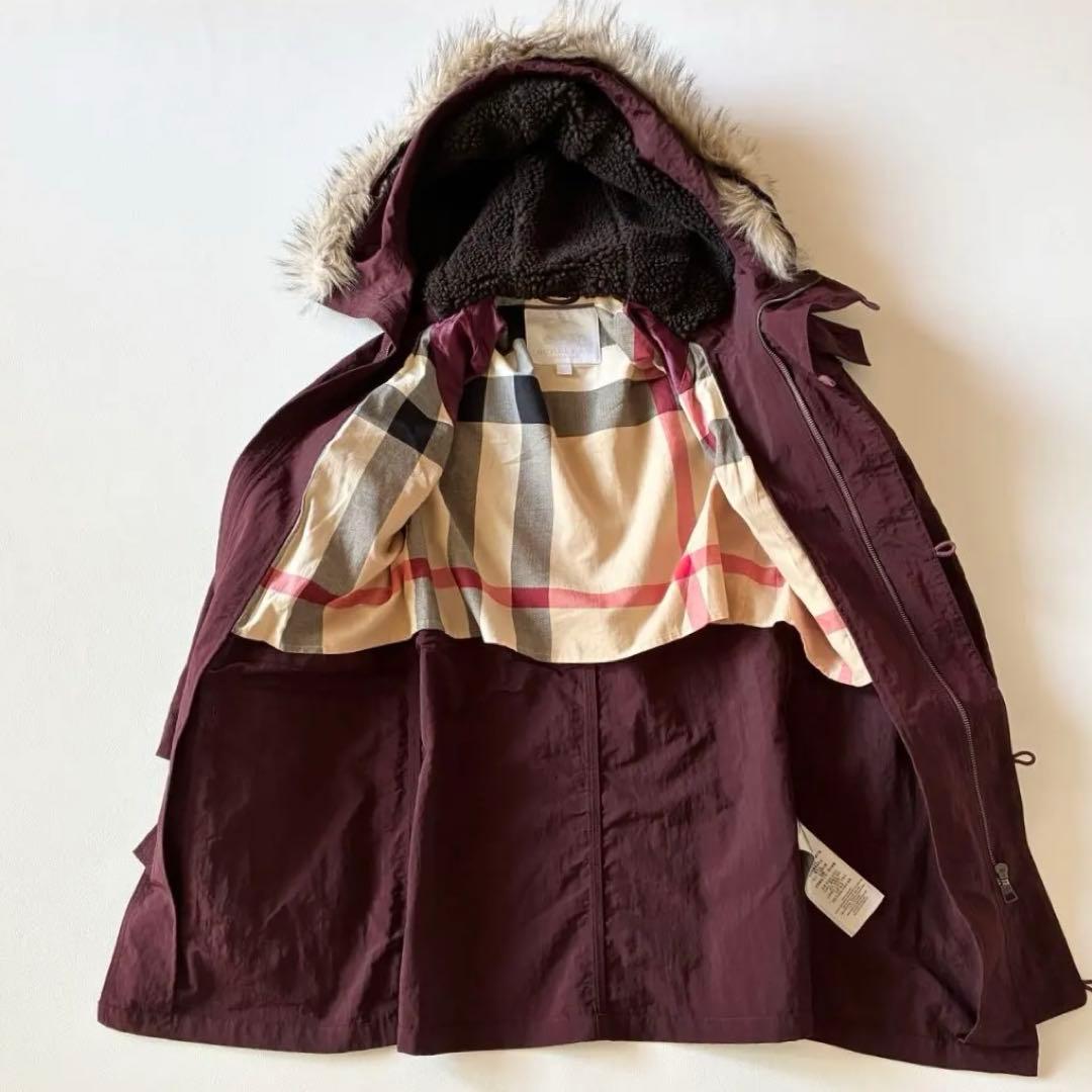 バーバリー 2way モッズコート アウター 裏地チェック ファー ワイン