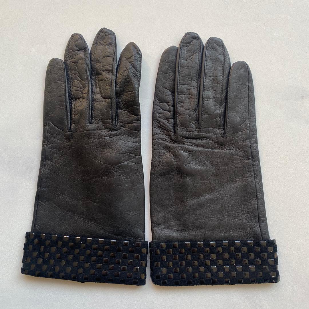 美品 クリスチャンディオール レザーグローブ ブラック 黒革手袋
