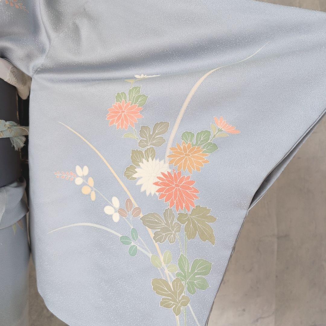 訪問着 フルセット 着物 正絹 友禅 トールサイズ 花 清楚 青 F8 - メルカリ