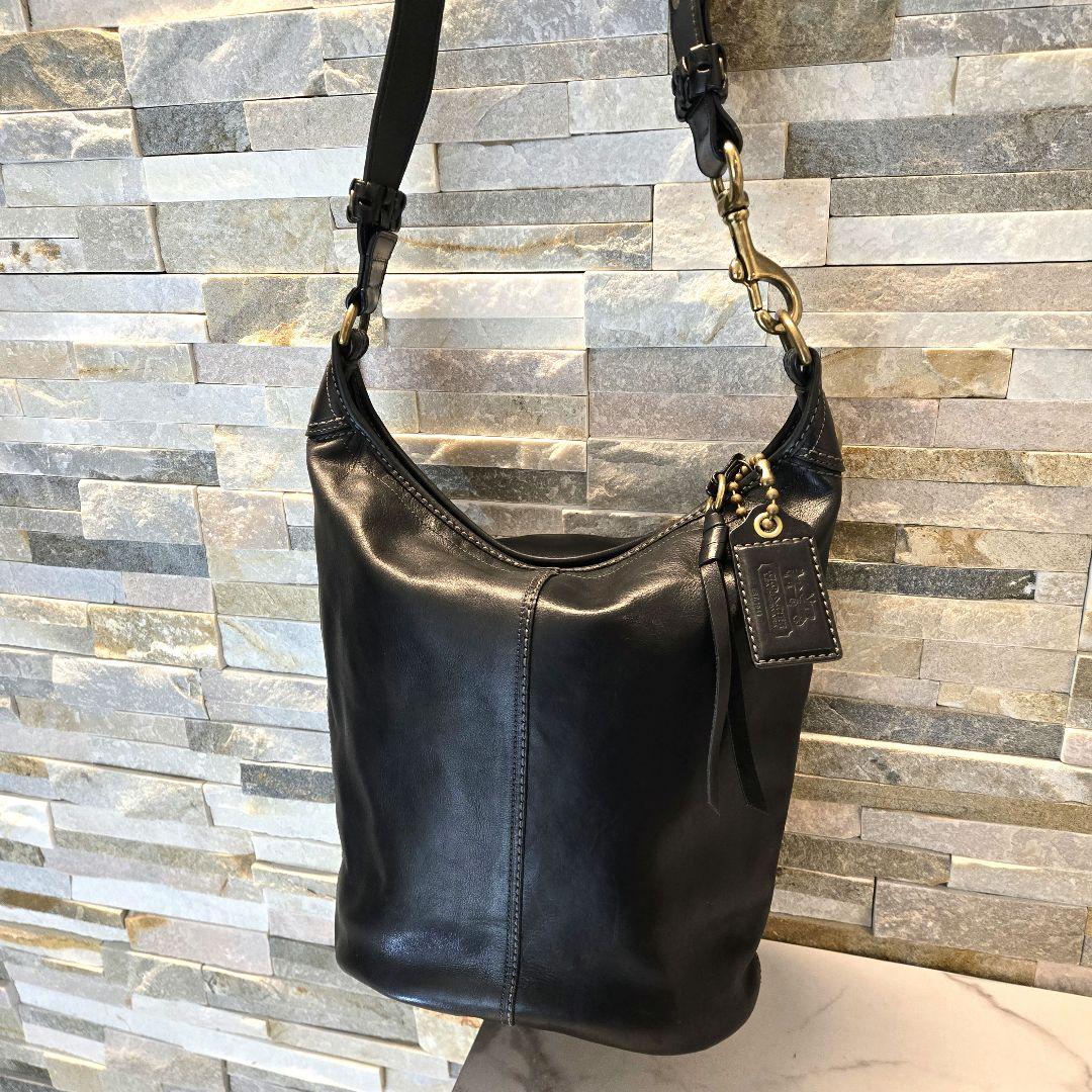 COACH オールド コーチ　ダッフル　ショルダーバッグ　バケツ型　レザー　黒 オールドコーチ ☆ レザー ダッフル ショルダーバッグ B5OK バケツ型
