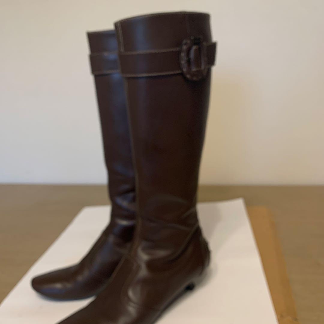 TOD'S ブラウン レザー ロングブーツ ジッパー付き - メルカリ