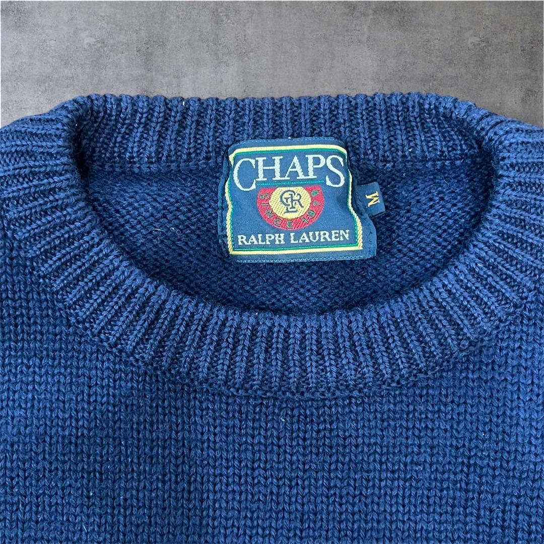 希少】チャップス ラルフローレン 刺繍ロゴ ニット セーター 紺 M 90s