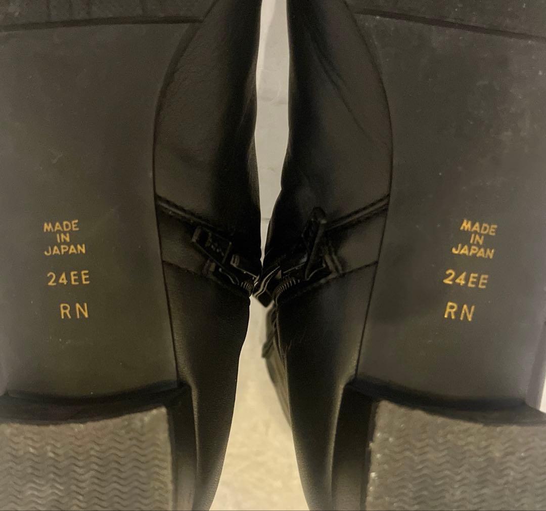 ダイアナ ショートブーツ スクエアトゥ サイドジップ ブラック 24㎝