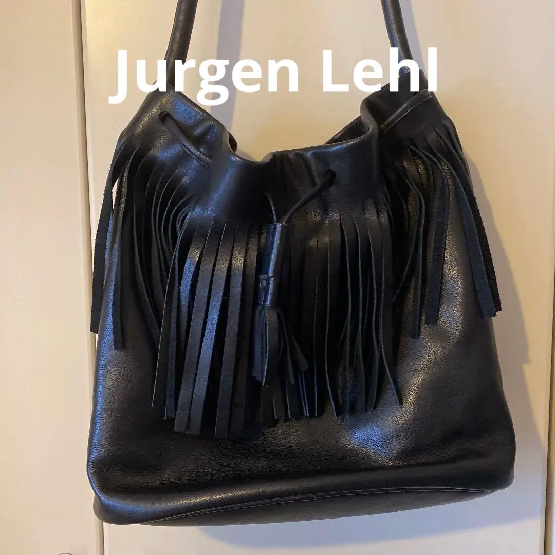 Jurgen Lehl 本革 巾着ショルダーバッグ ブラック