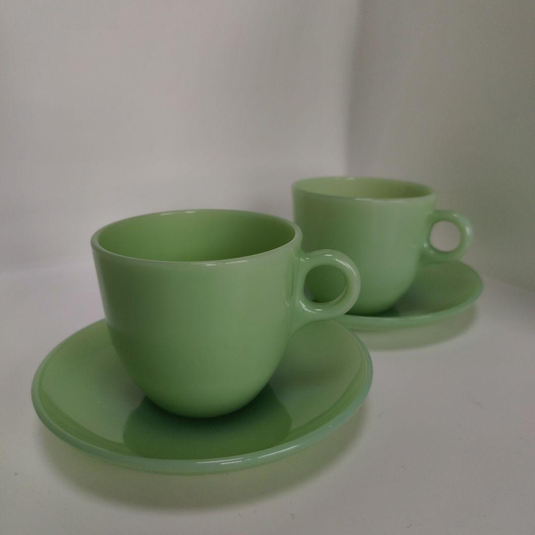 ファイヤーキング　ジェダイ　セントデニス　カップ 　ソーサー　2個　② Vintage Anchor Hocking Fire King St.Denis Cup Jade-ite Made in USA