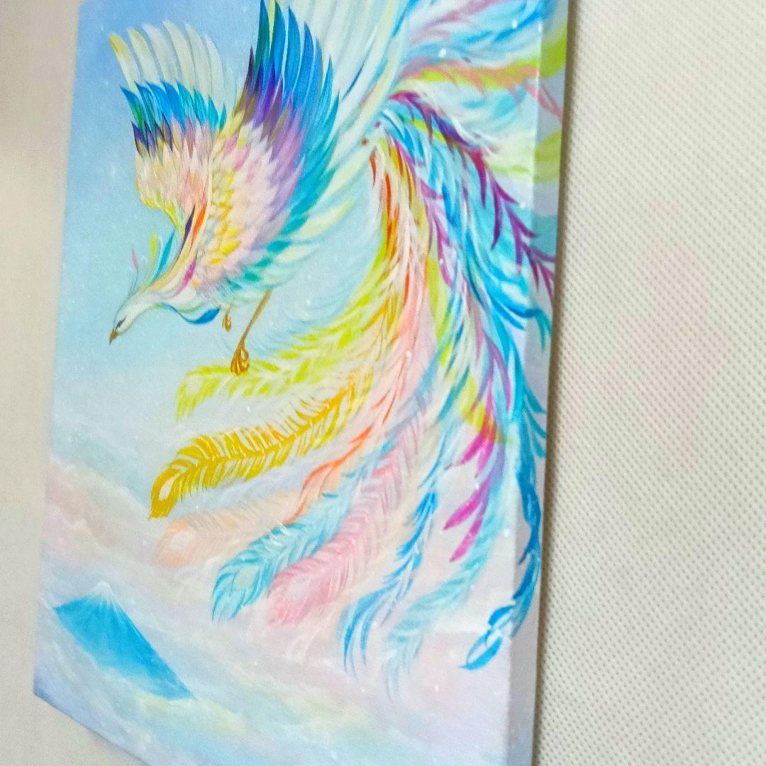 No.530 F3キャンバス 鳳凰 富士山 アクリル画 原画 開運絵画