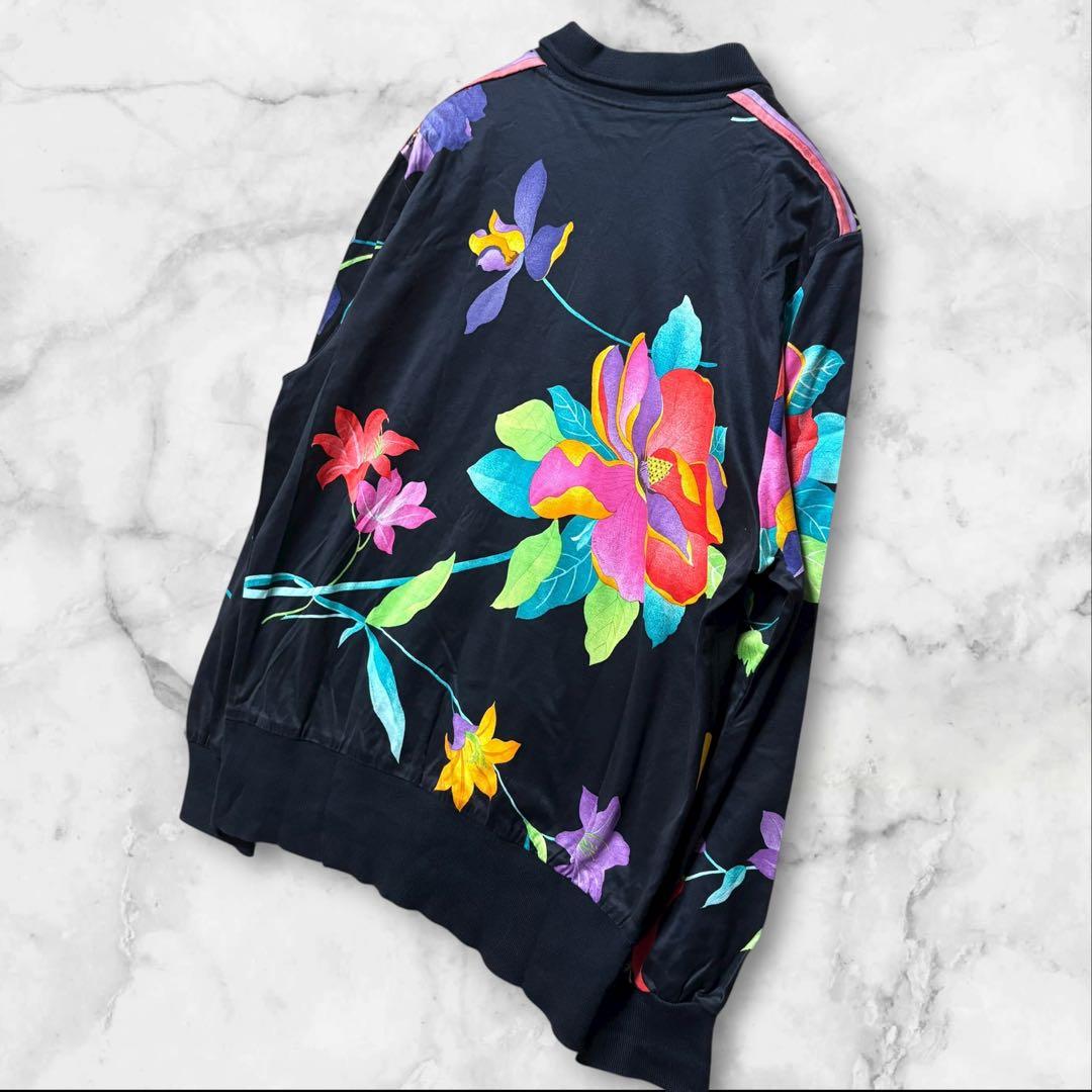 LEONARD✨レオナール 花柄ポロシャツ 長袖 ブラック 総柄 ボタン刻印 M