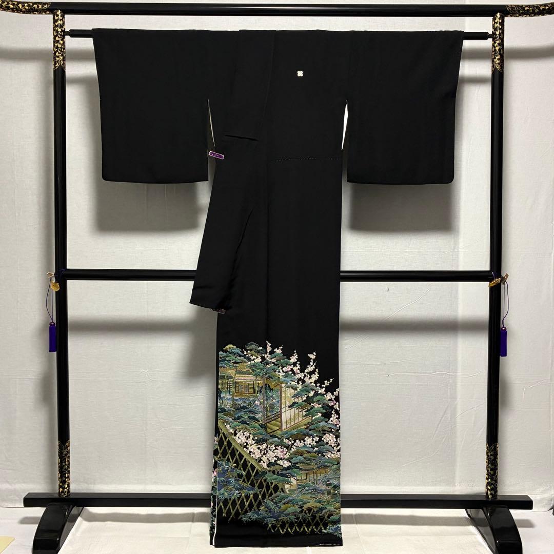 D6 黒留袖 総刺繍 蘇州刺繍 花模様 正絹 着物 袷 美品 - メルカリ