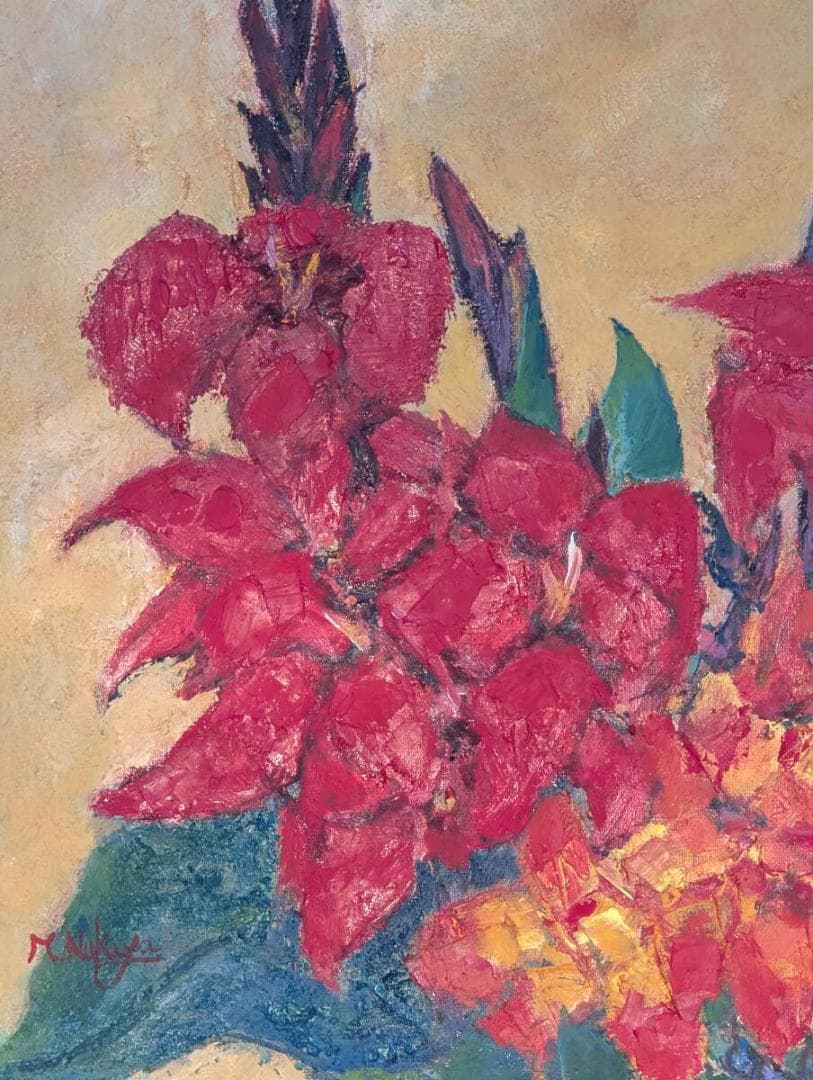 真作】絵画 中矢眞人 油彩8号 カンナ 情熱の花叢 厚塗り Z104 - メルカリ