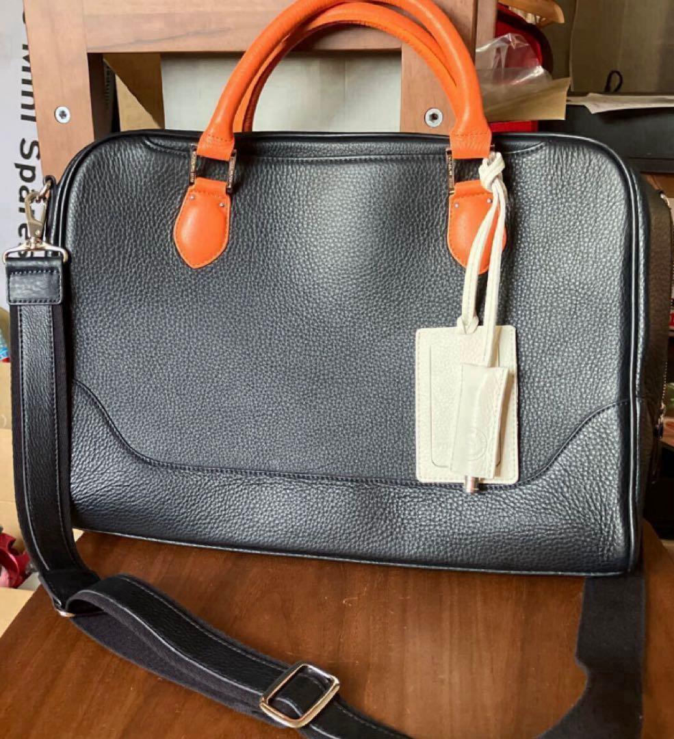 PELLE MORBIDA ビジネスバッグ ネイビー/オレンジ PELLE MORBIDA（ペッレ モルビダ） ブリーフケース 本革 メンズ