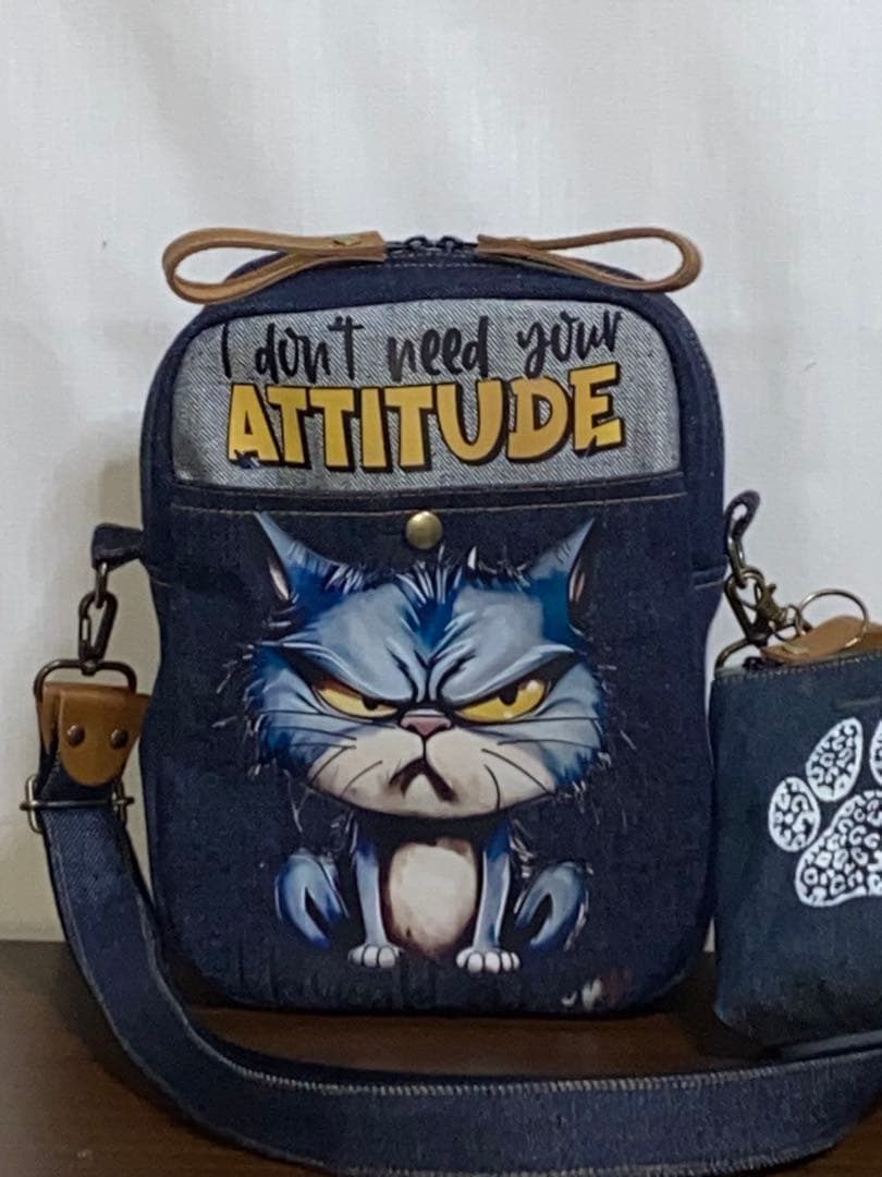 男女兼用☆岡山デニム♪ステンシル☆トラネコ☆Sサイズ☆3wayボストン 男女