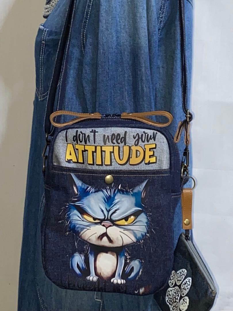 男女兼用☆岡山デニム♪ステンシル☆トラネコ☆Sサイズ☆3wayボストン 男女