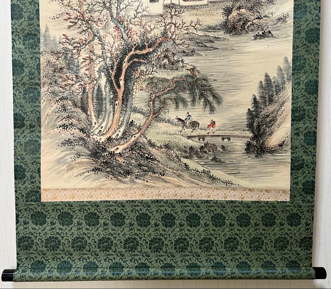 掛け軸 帆足杏雨［秋景山水図］紙本 肉筆 木箱！