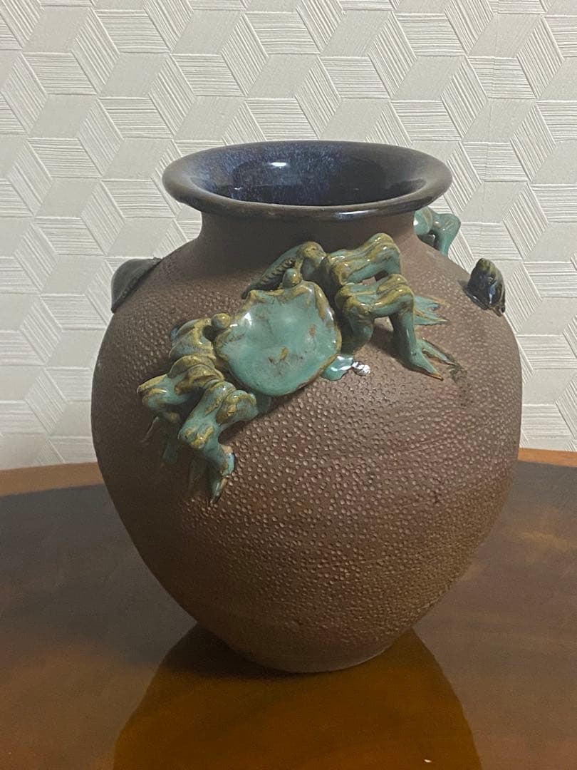 琉球 沖縄 【故】島常賀 蟹文壺 カニシーサー 名工 ヤチムン やちむん