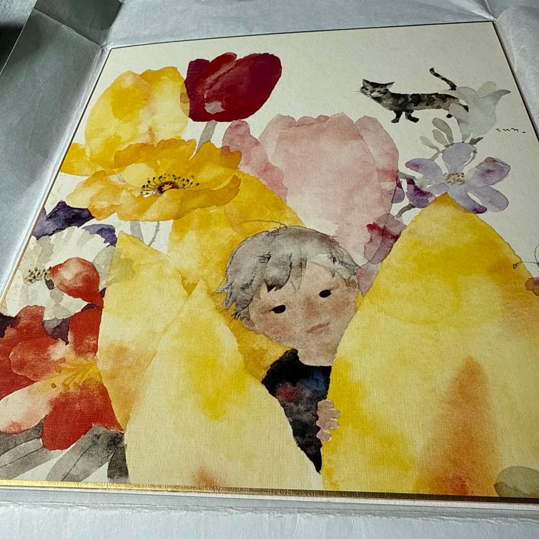 G*n様 19超貴重！猫入り！サイン入り！いわさきちひろ色紙絵画生命の儚