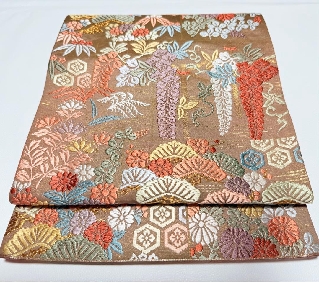 高級 袋帯 正絹 六通柄 総唐織 松藤彩衣文 フォーマル 訪問着 高級 訪問着