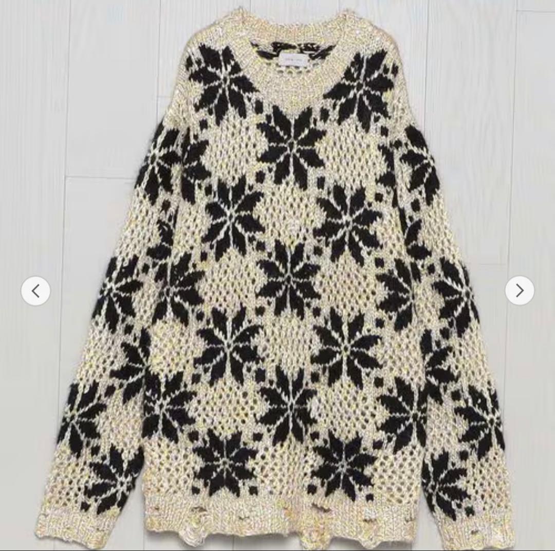 BED J.W FORD アイボリー/ブラック フラワーパターン ニット BED j.w. FORD Snow Pattern Crew Neck Knit (Beige) | bed j.w. ford