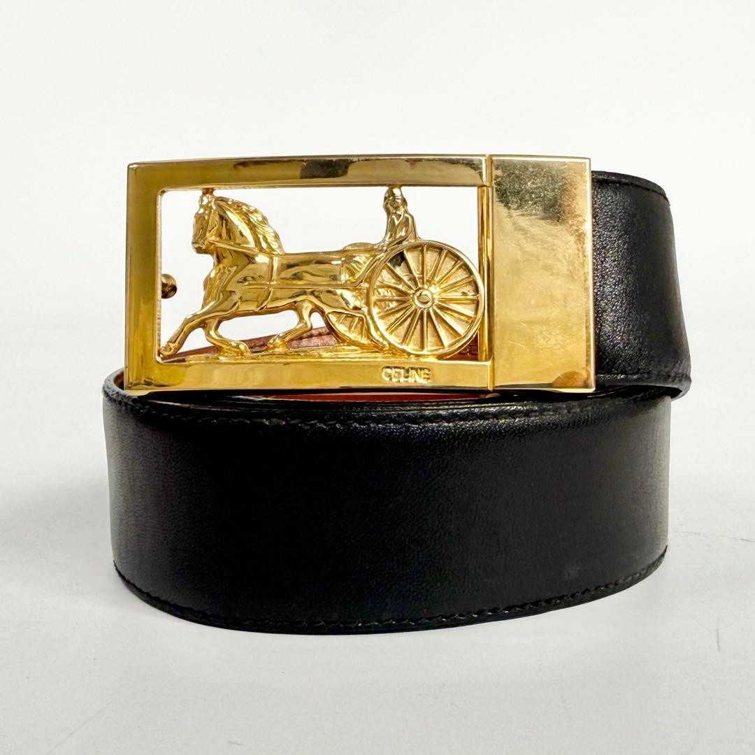 CELINE セリーヌ 馬車 ベルト レザー ブラック C546 CELINE セリーヌ ベルト ブラック 馬車 レザー vintage ヴィンテージ
