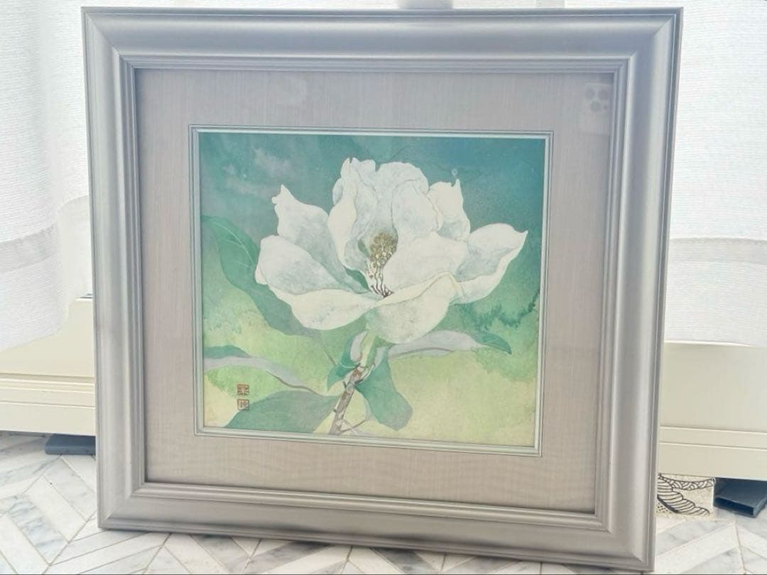 白い花の水彩画 シルバーフレーム 白い花の水彩画 シルバーフレーム
