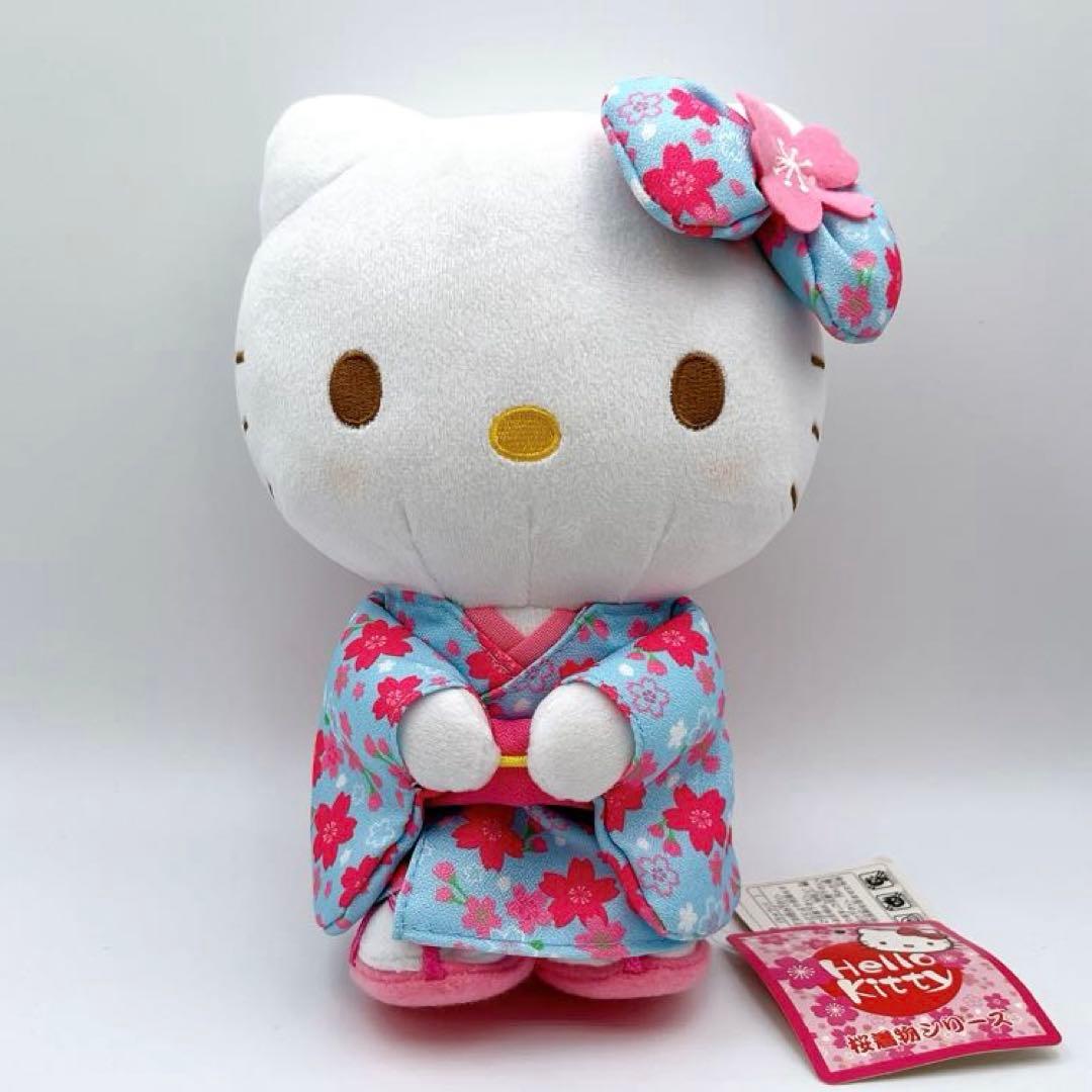 ハローキティ HelloKitty 桜着物シリーズ ぬいぐるみ 水色 - メルカリ