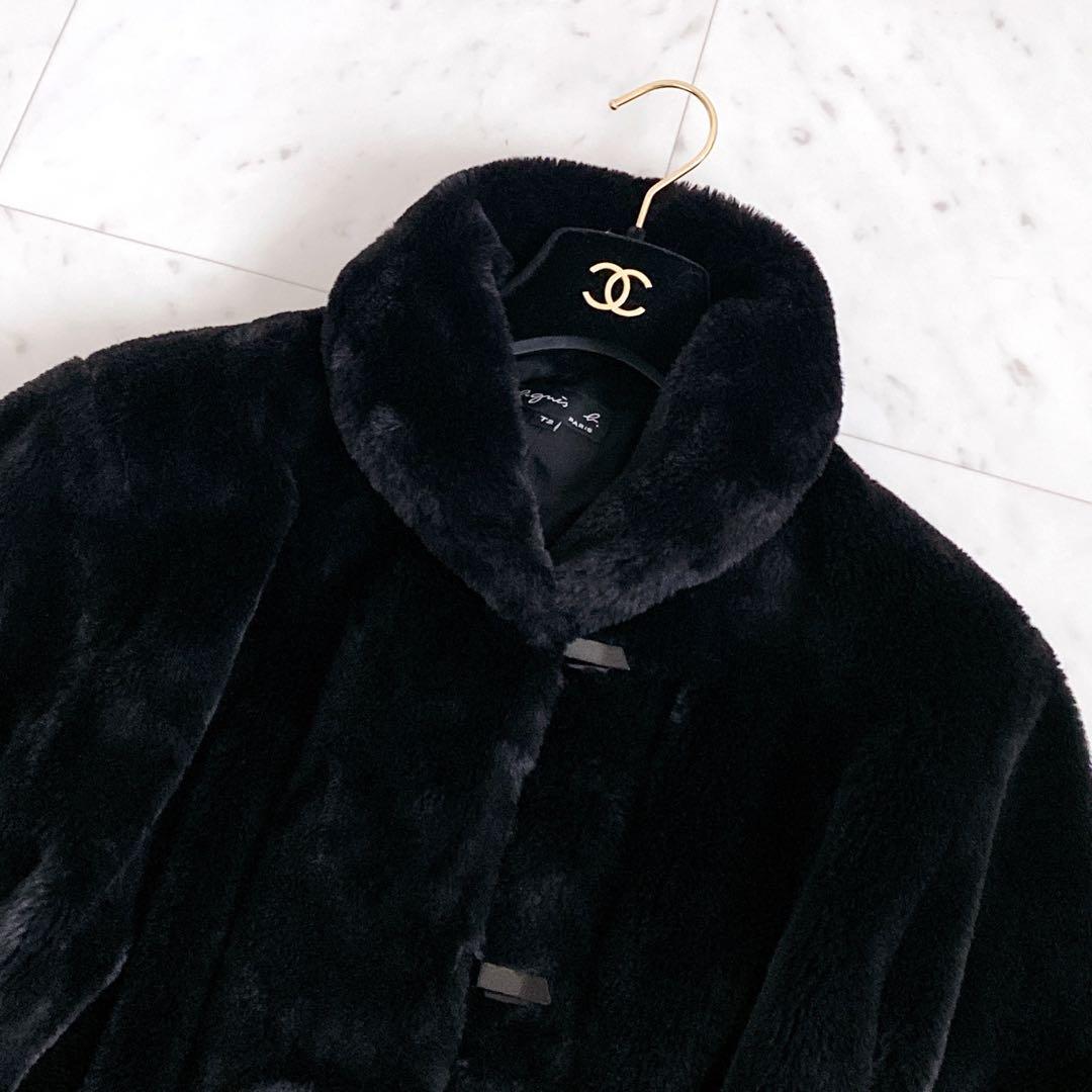 美品✨agnès b. アニエスベー エコファーコート ブラック M - メルカリ