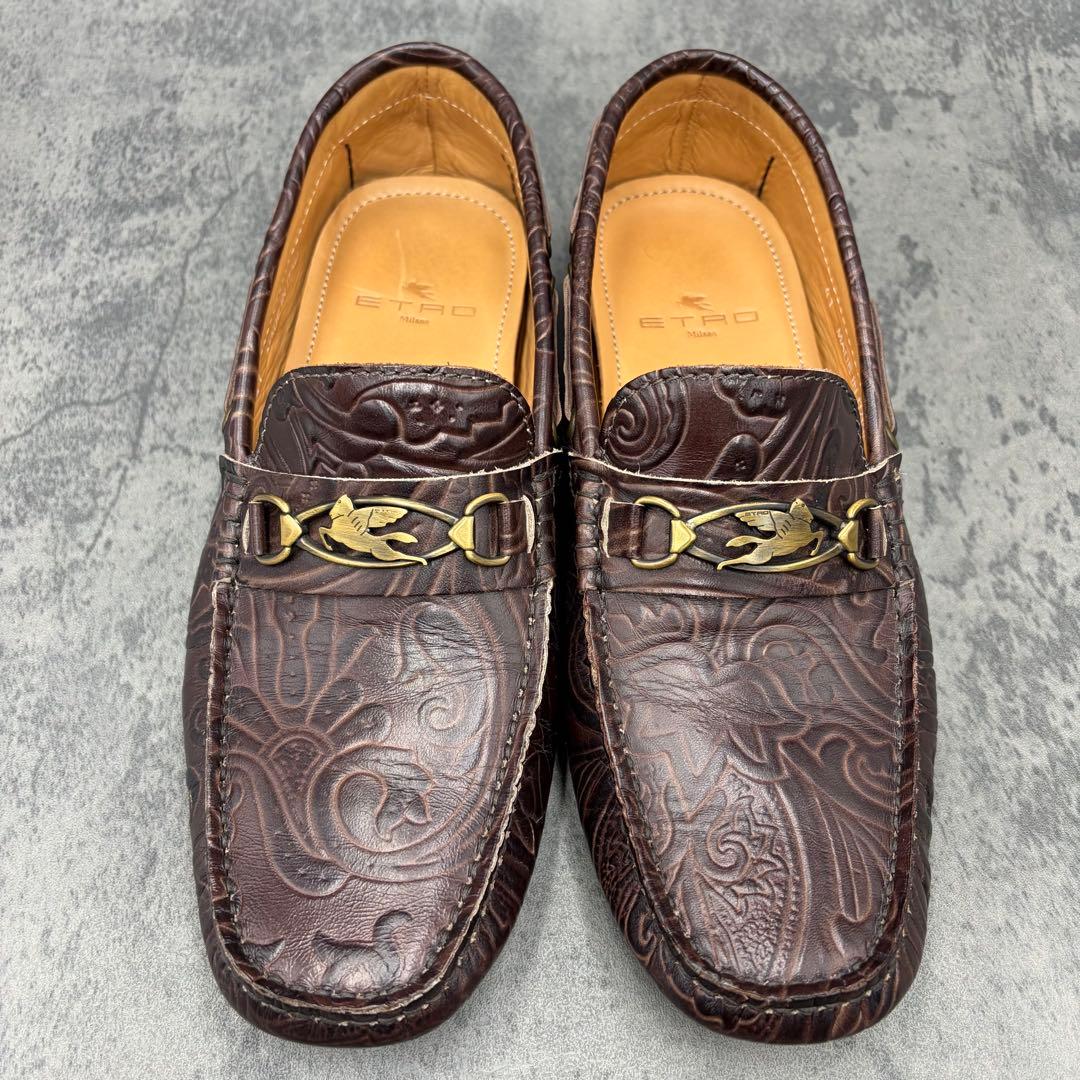 希少 エトロ ドライビングシューズ ペガソ ペイズリー レザー ビット