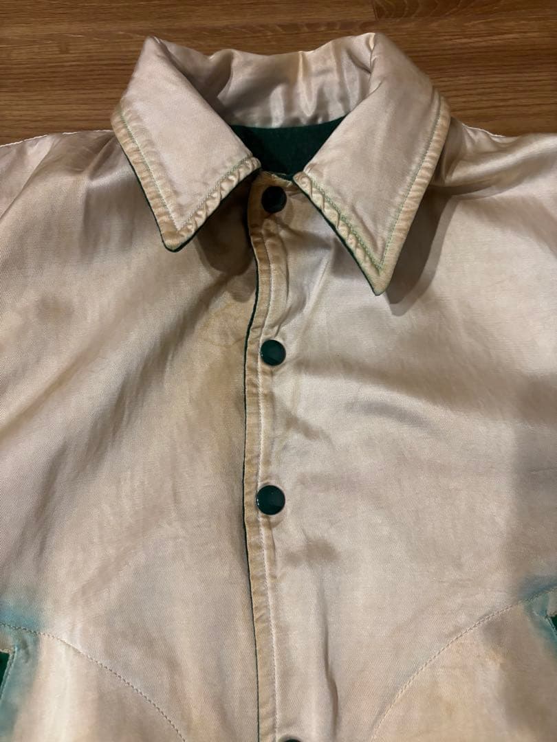 ビンテージ スタジャン リバーシブル チェーンステッチ ウール サテン