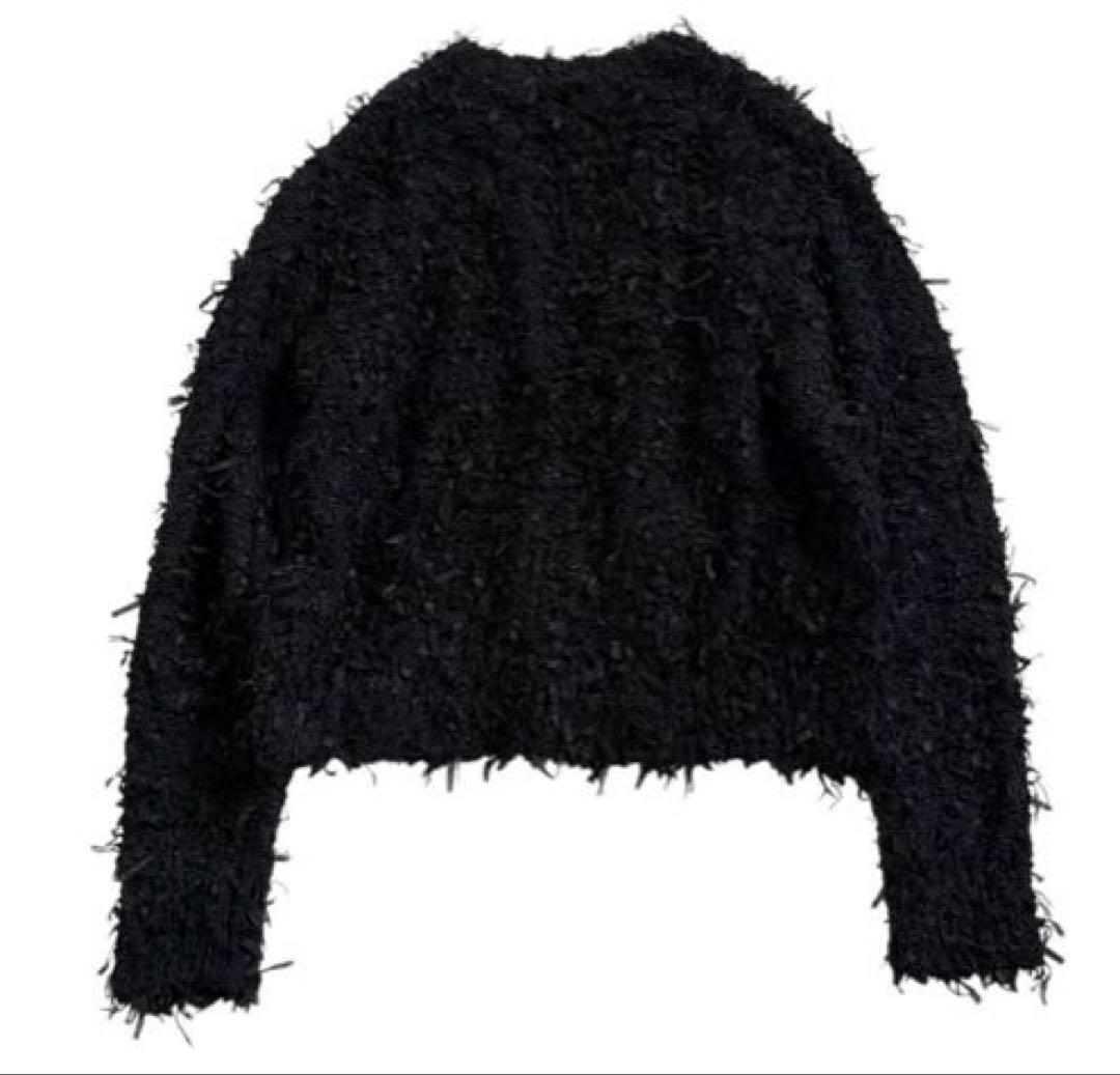 美品】Drawerドゥロワー テープヤーン カーディガン 黒 2 シルク