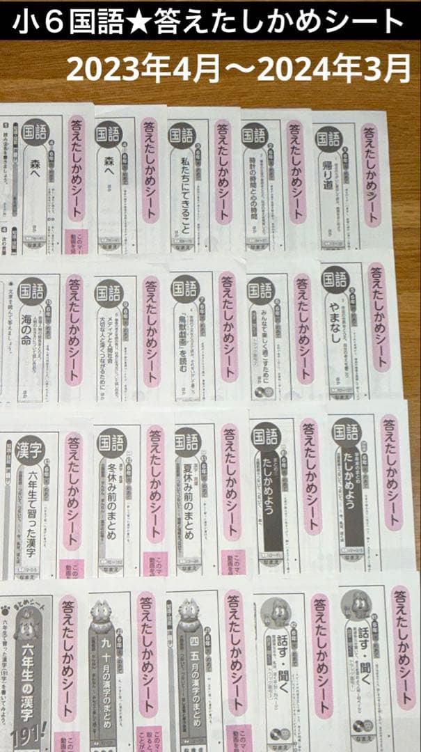 光文書院★小学6年　小6 国語カラーテスト　答えたしかめシート２０枚　令和５年 小学6年生 国語 カラーテスト 答えたしかめシート 光村図書 光文書院