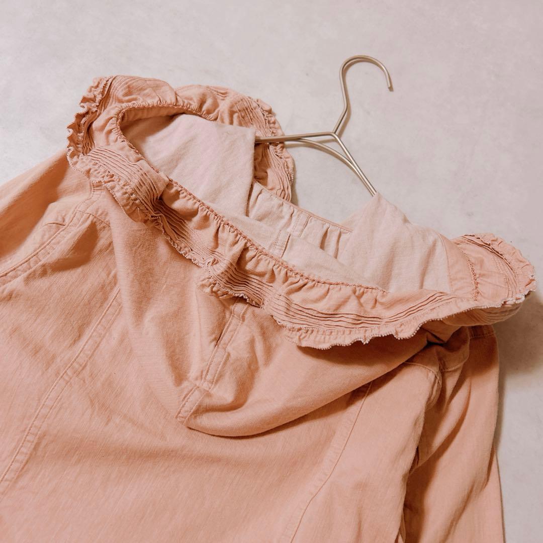 ピンクハウス デニム調 ブラウス ピンタック フリル リボン フード