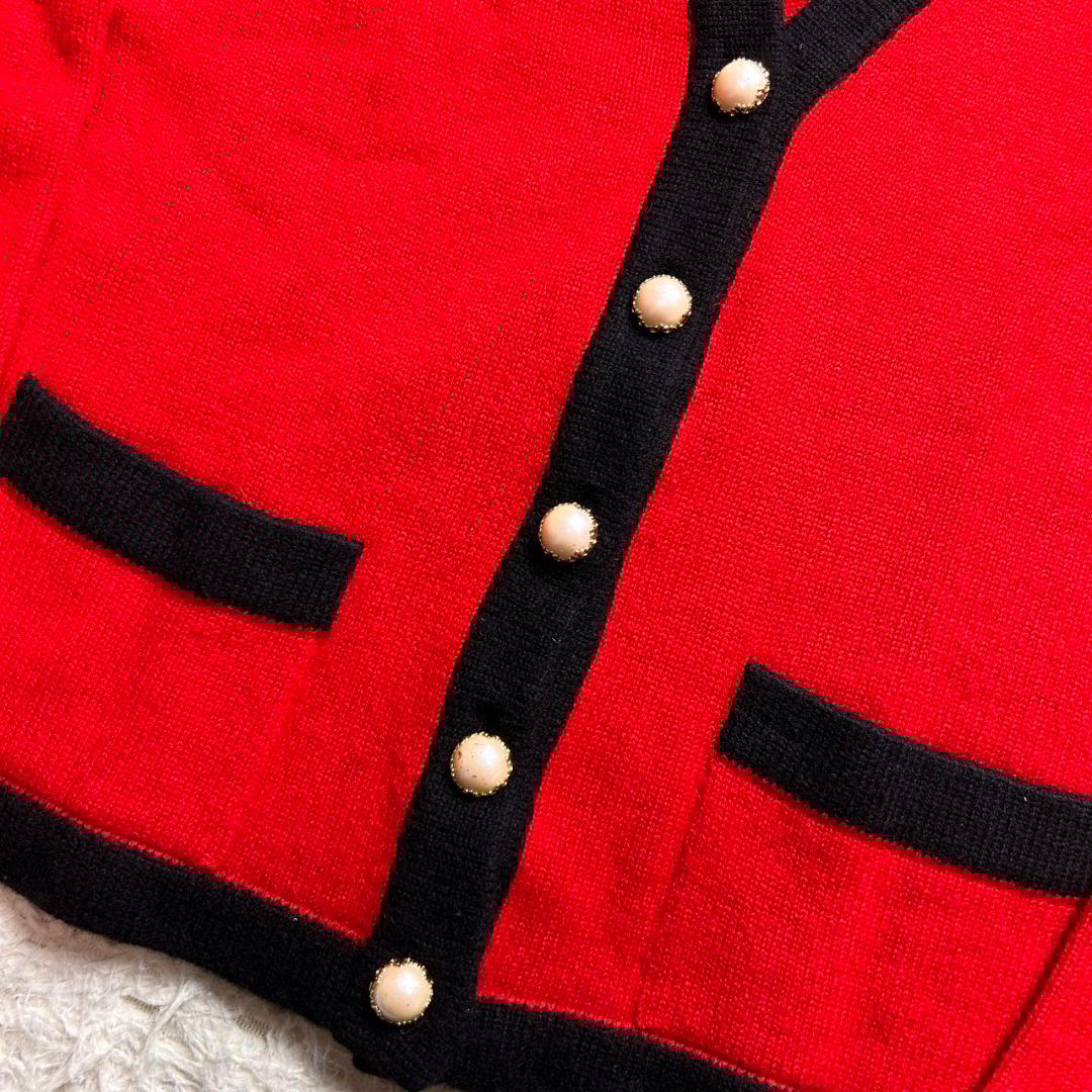 希少】ディオール ヴィンテージ パール ボタン ウール カーディガン レッド