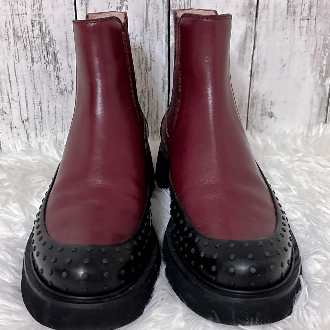 美品 トッズ サイドゴアブーツ チャンキーソール レザー 赤 厚底 23.5cm