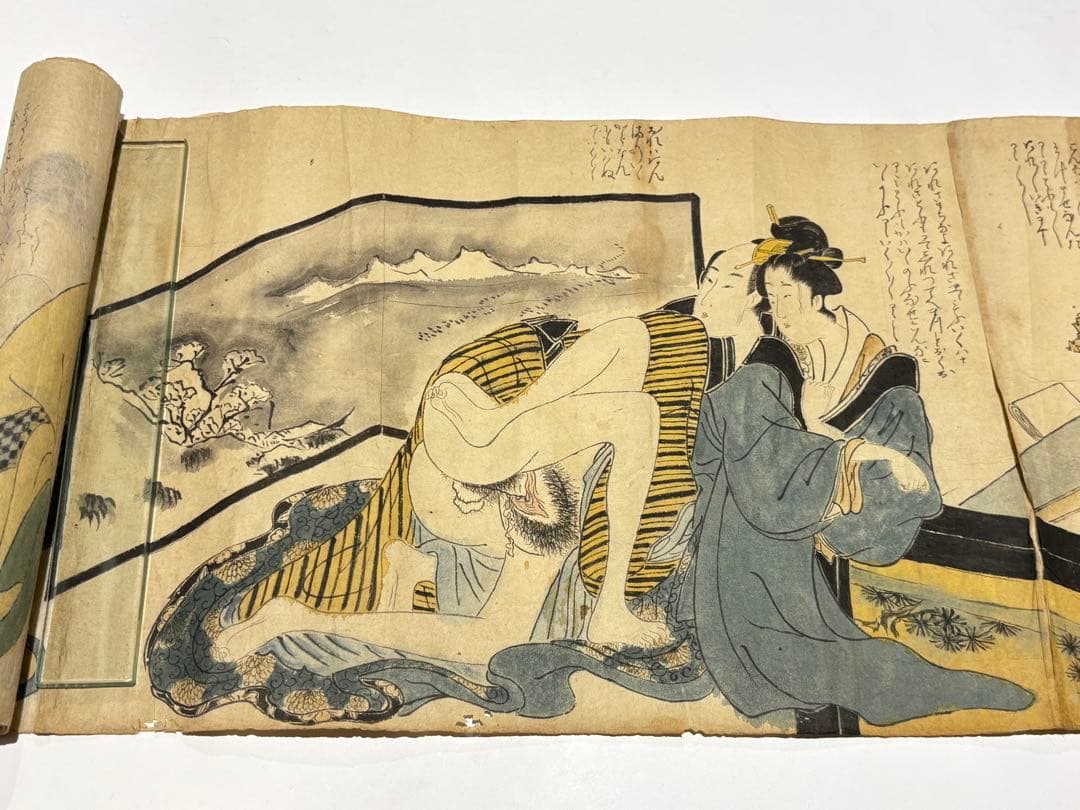 彩色江戸時代後期筆 春画巻」1巻|艶本 わじるし 巻物 和本 浮世絵