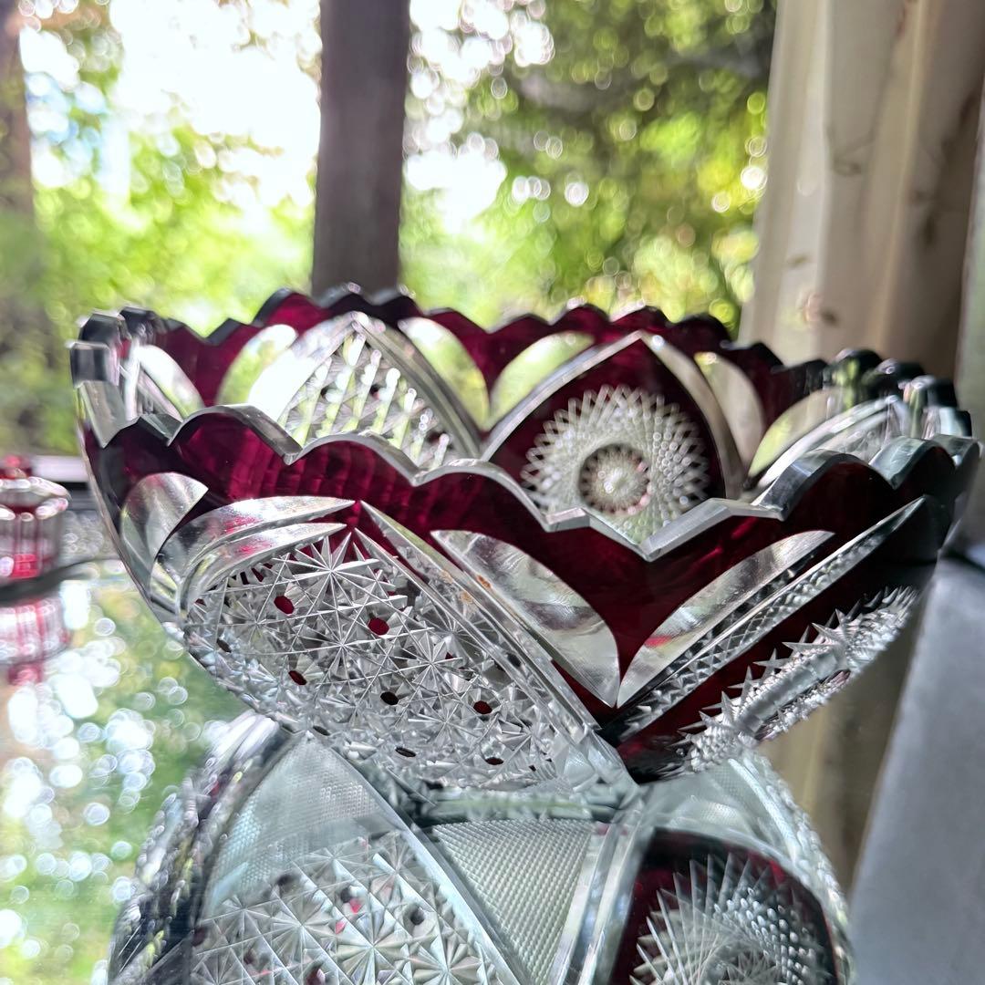 Y様へ感謝お嫁入り‼️涼やか星丸紋切子ボウル1客 錦手牡丹唐草小皿10客