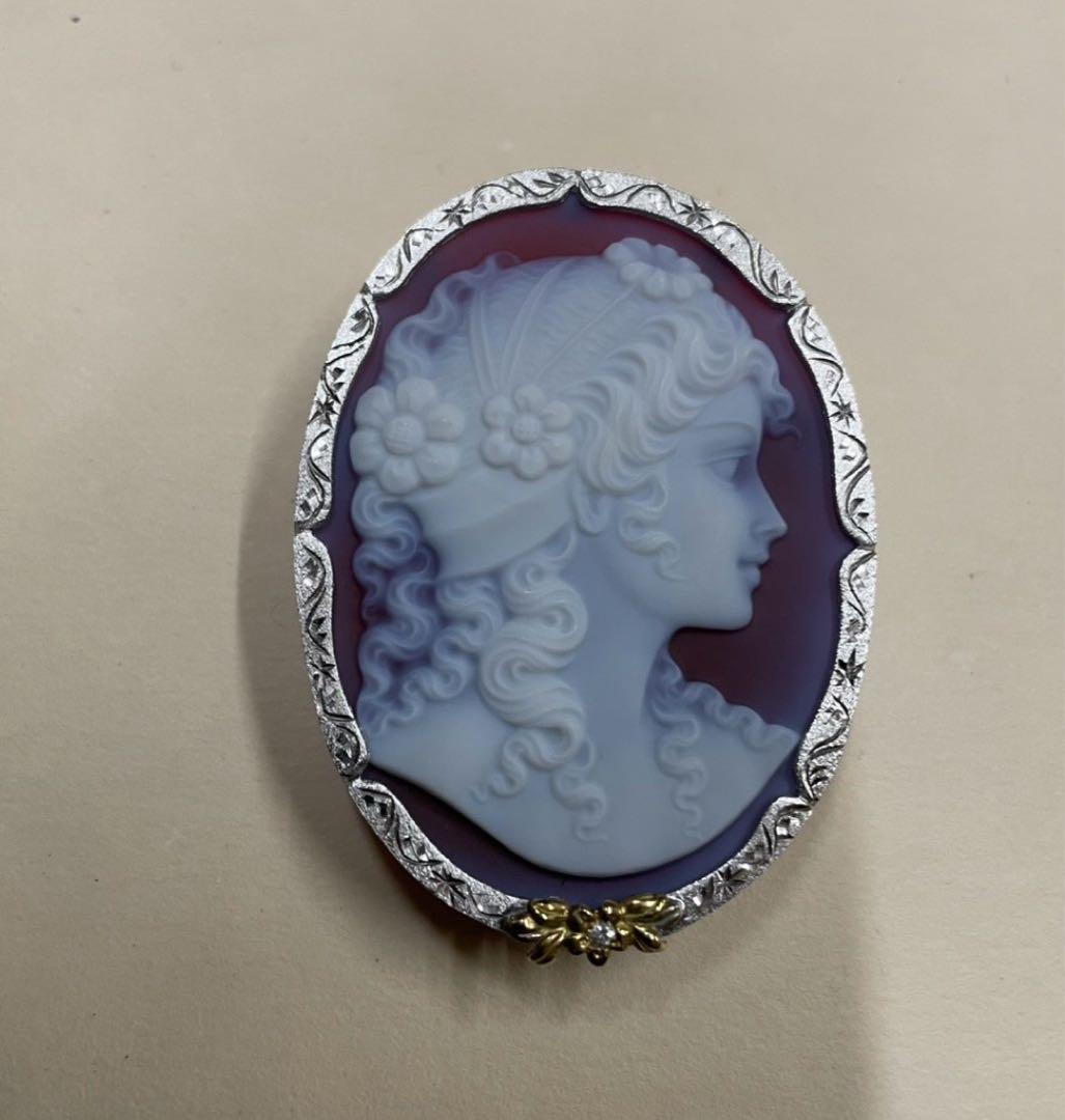 オ*ー様 Ｋ１８　SV９２５　メノーカメオ　ダイヤモンド付き　ブローチ　ペンダン 楽天市場】K18 プラチナ ダイヤモンド シェルカメオ ブローチ