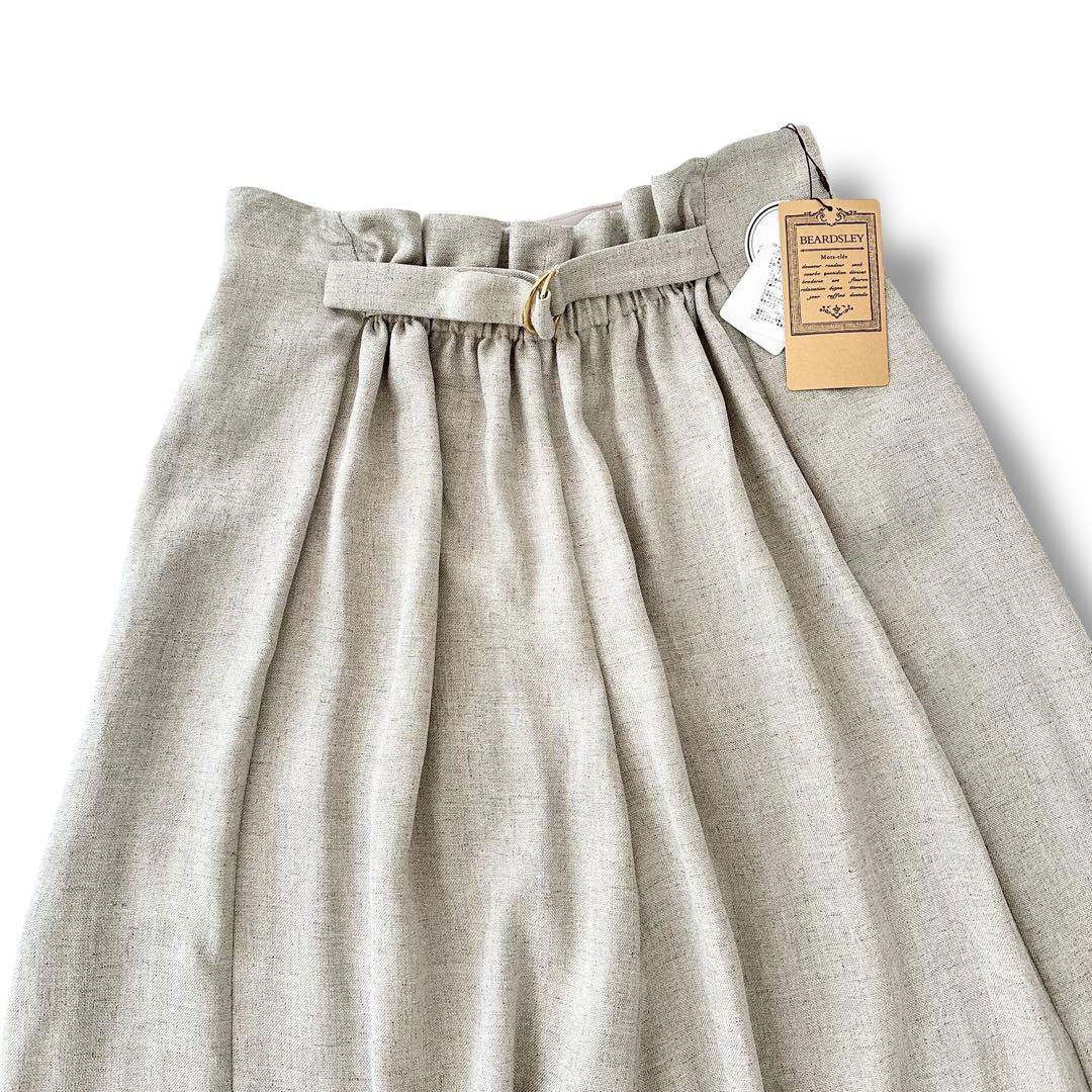 新品 ビアズリー 麻調合繊 前後パンツ 2way ガウチョ ベージュ