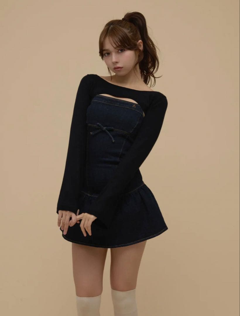 ワンピース Andmary Bonnie denim mini dress ANDMARY】Bonnie denim mini dress