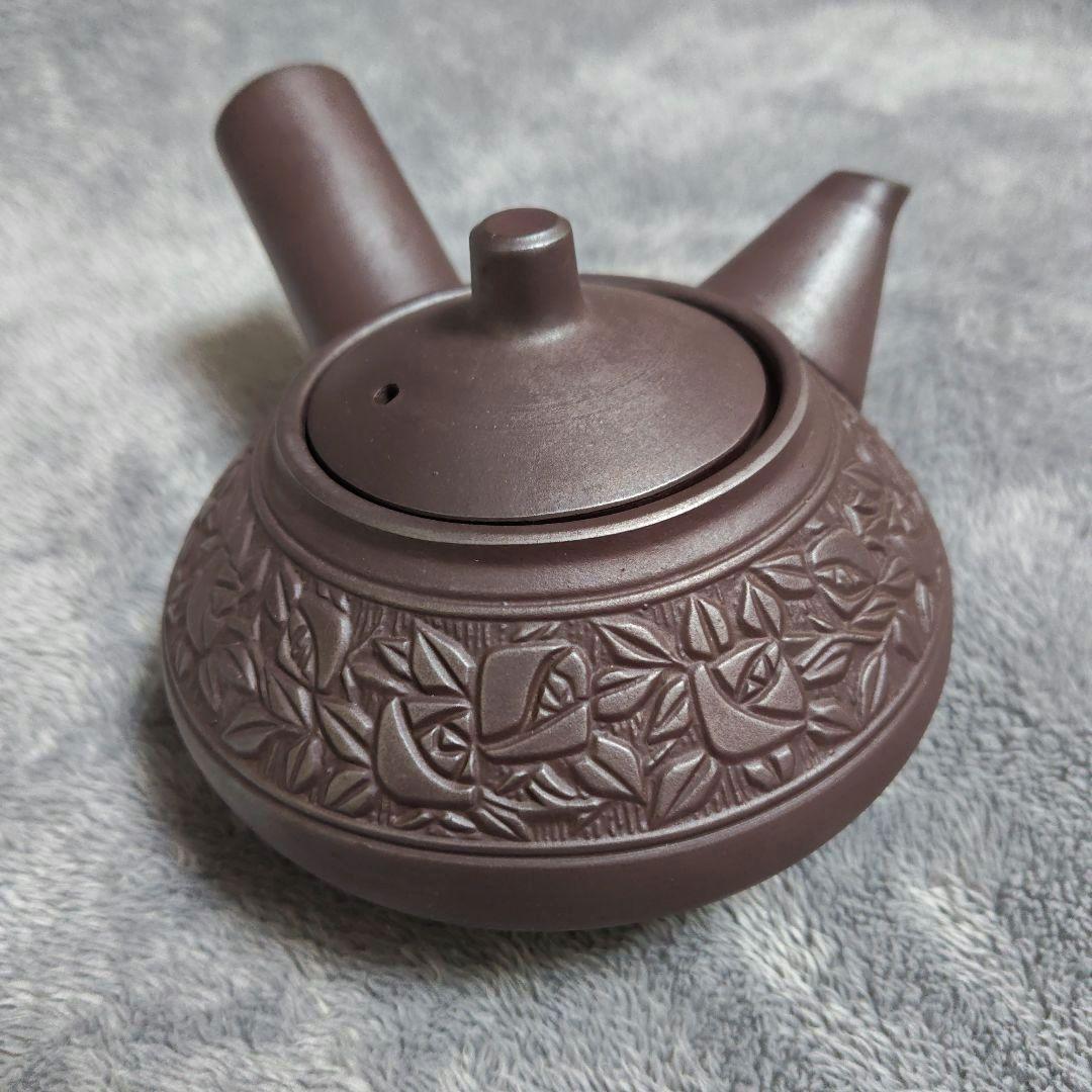 急須 萬古焼（ばんこやき）骨董品 茶道具 アンティーク 茶器 彫刻 骨董