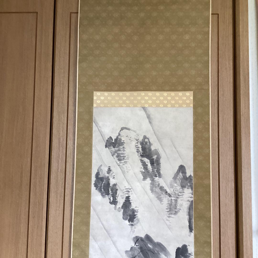 浦上玉堂筆　紙本掛軸　《嵐》極め有り　軸先良品　鑑識桐箱　掛軸一幅　模写　228