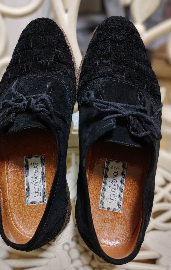 ヴェルサーチ・黒/スエード【編み込み ドレスシューズ・24.5cm