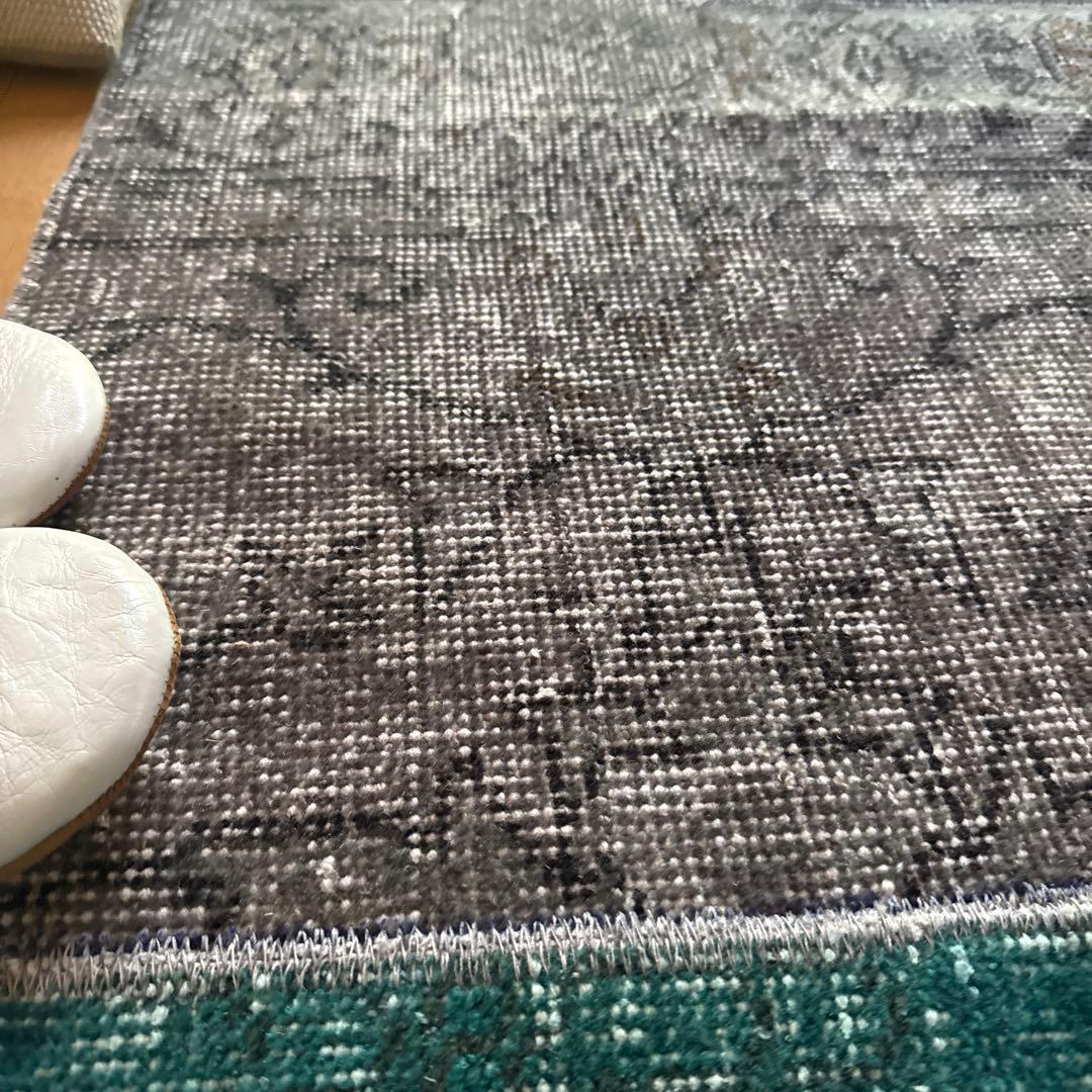 67.5×119パッチワーク ブルーグリーン×グレイ トルコヴィンテージラグ