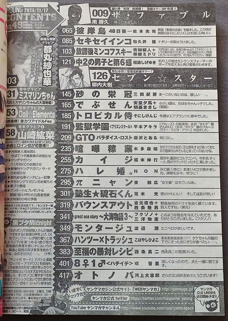 ヤングマガジン2014年NO.49『ザ・ファブル』新連載/南勝久/都丸紗也華