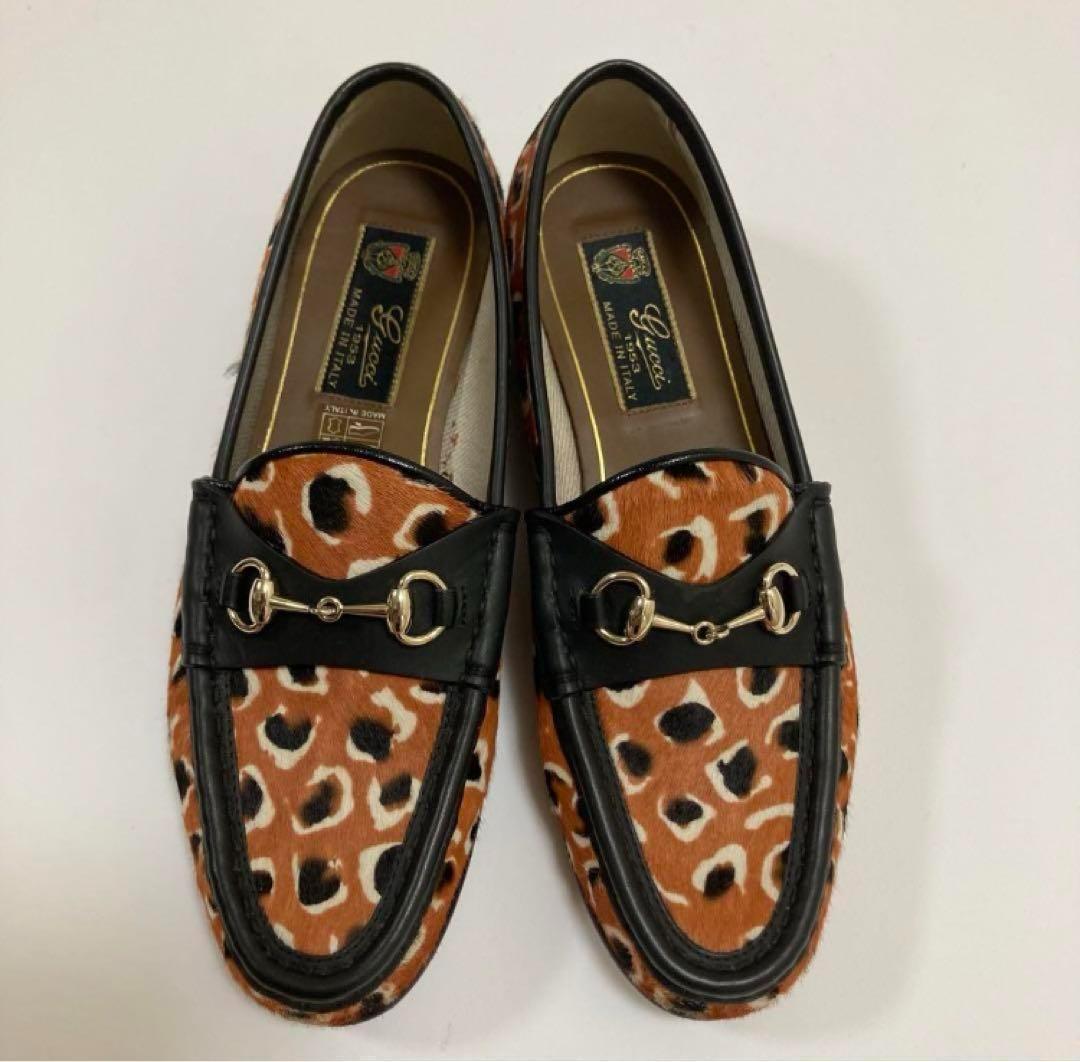 極美品】グッチ ローファー ホースビット レオパード ヒョウ柄 23cm