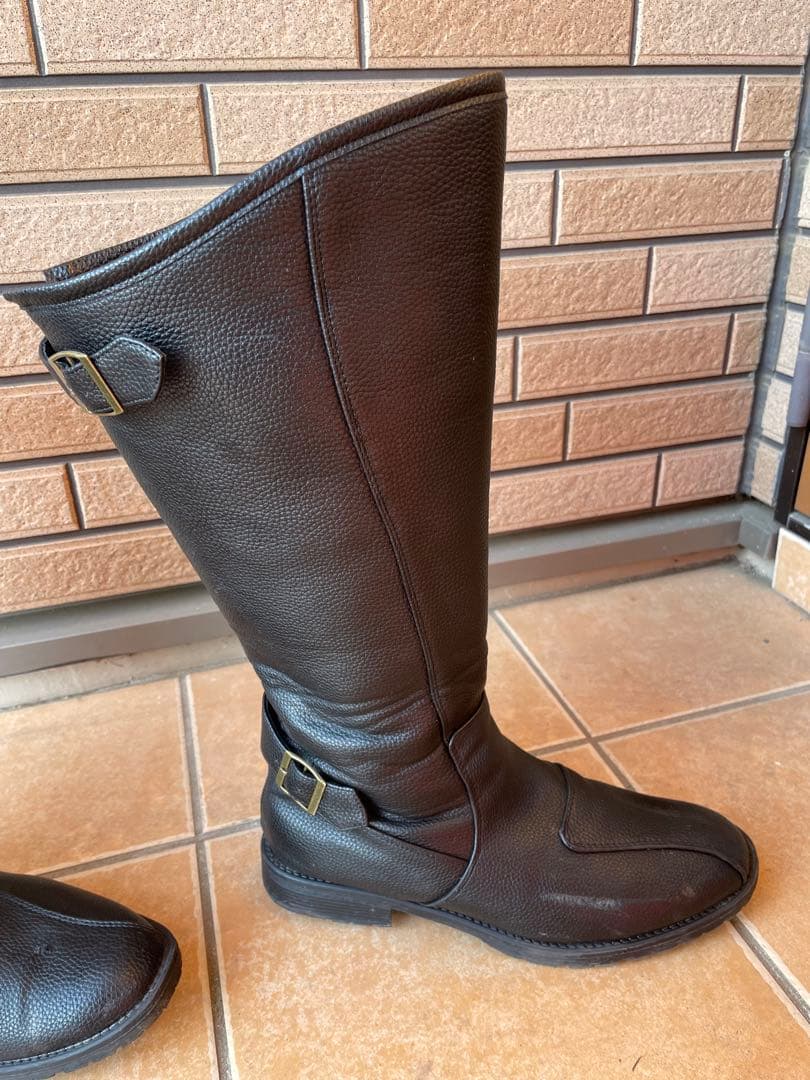 27.5cm 特攻ブーツ！火花でます！分厚い金具付き！レザー長靴 ブラック