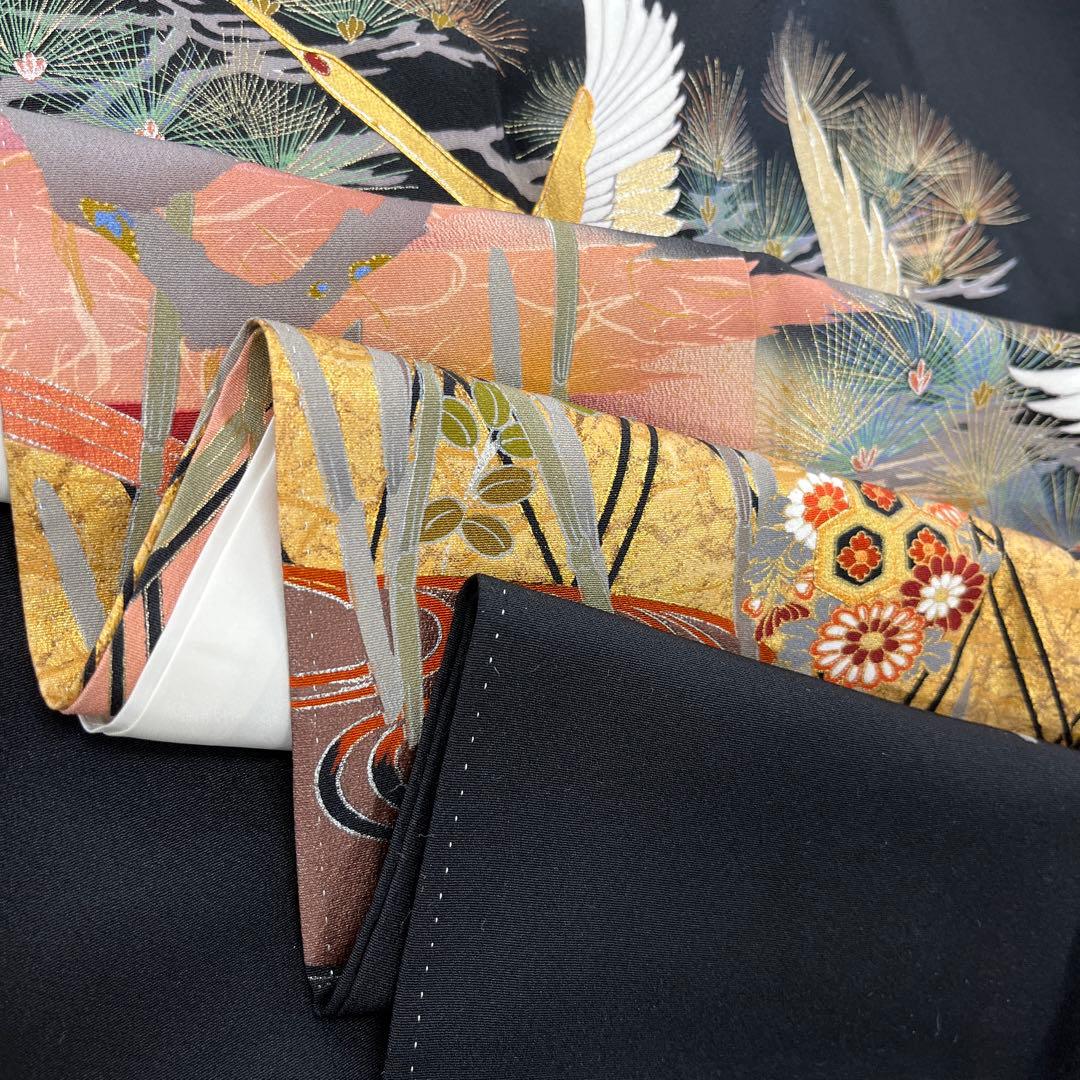 正絹 江戸褄 作家物 飛鶴に松 黒留袖 ファッション レディース 着物