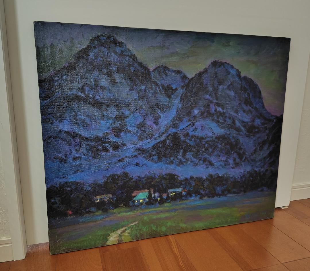 山小屋の灯」1991 F15 油絵 油彩画 絵画 アート 燧ヶ岳 尾瀬ヶ原